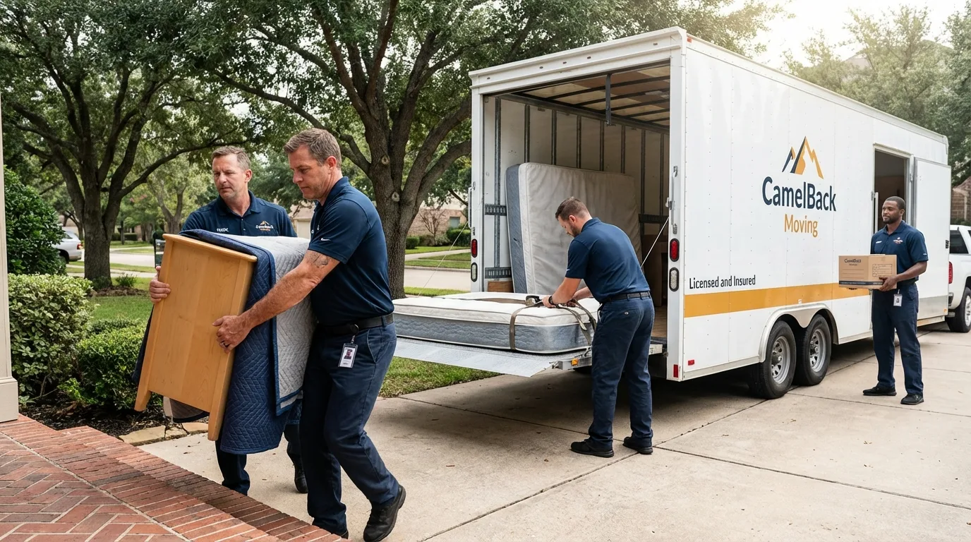 Crew loading residential truck for cross-state move from Eagle Point, OR